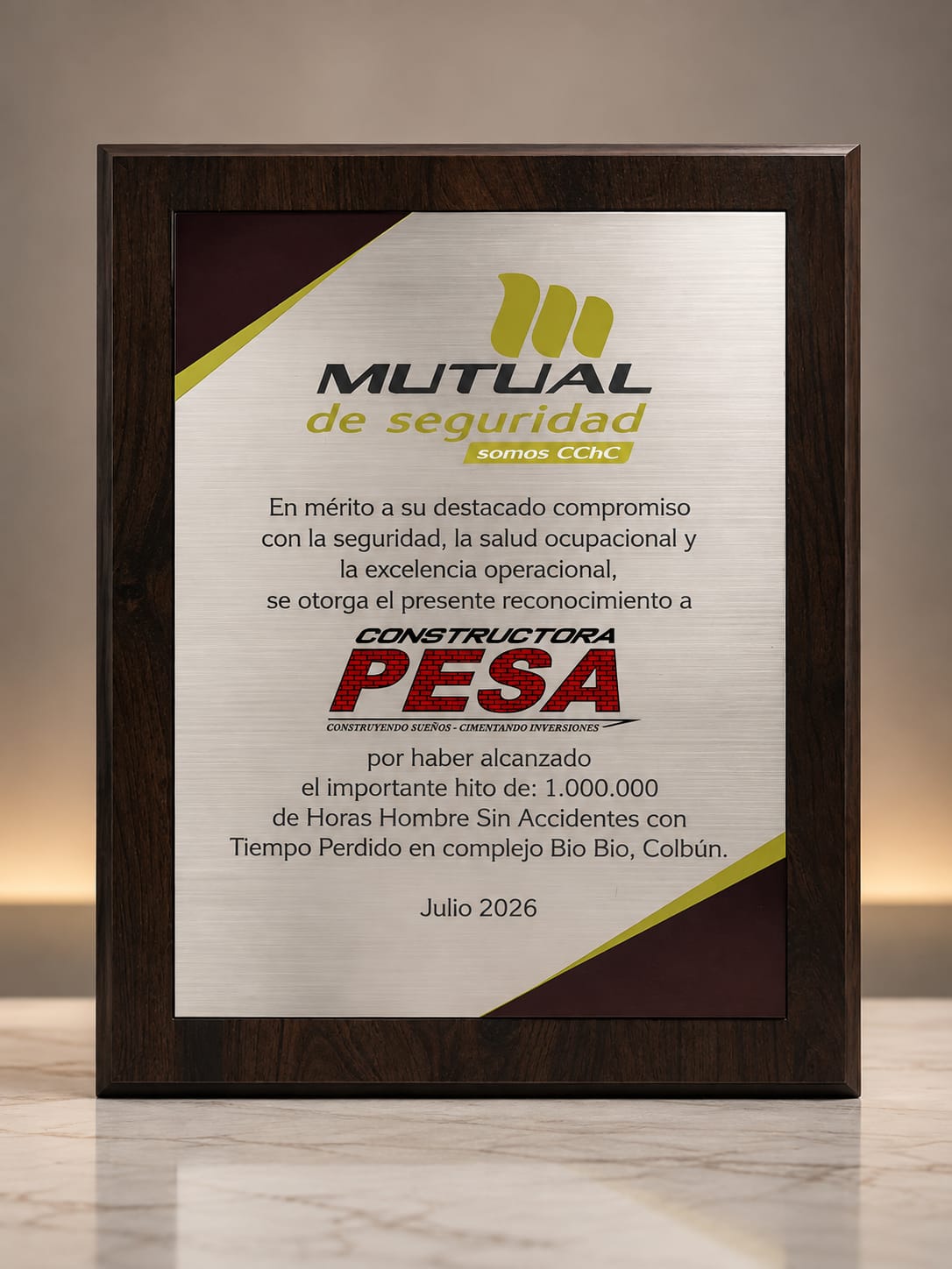 Galvano Mutual de Seguridad - 1.000.000 de horas sin accidentes